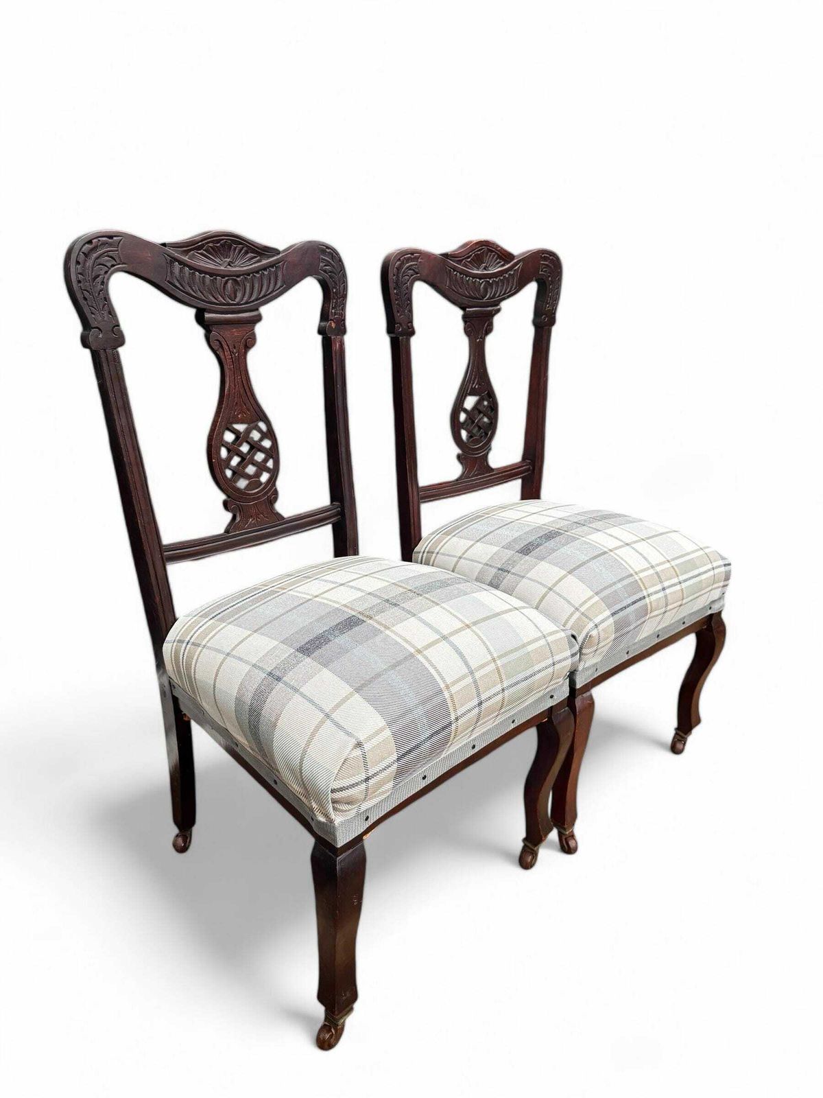 Antique Victorian Bedroom Chairs C1870 / Legs With Castors / New Upholstery / Set Of 2 photo vinterior