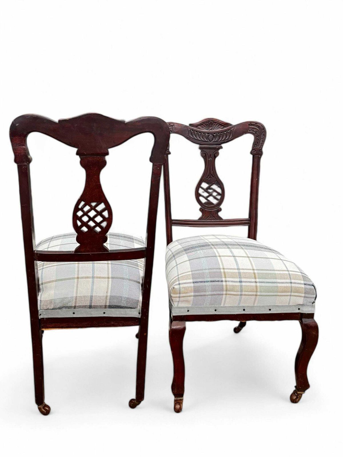 Antique Victorian Bedroom Chairs C1870 / Legs With Castors / New Upholstery / Set Of 2 photo buy