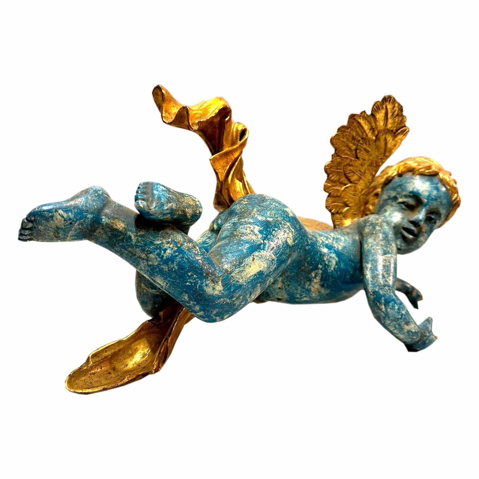 Hand Carved Cherub Sculptures And Polychrome And Gold Leaf. Italy, 19th Century photo 1595.0