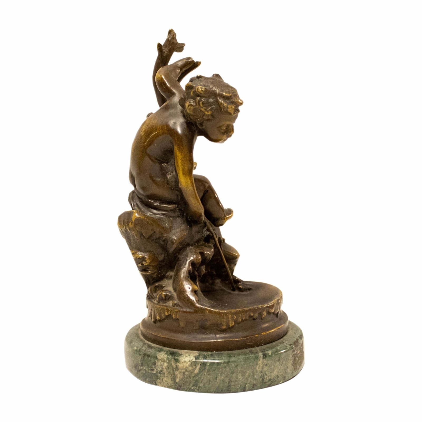 Hand Carved Bronze Sculpture "Playing Boy", France, 20th Century. photo Art