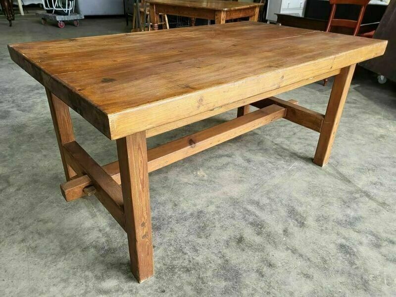 Vintage 20thc Pine Dining Work Table Square Legs Drawers photo furniture
