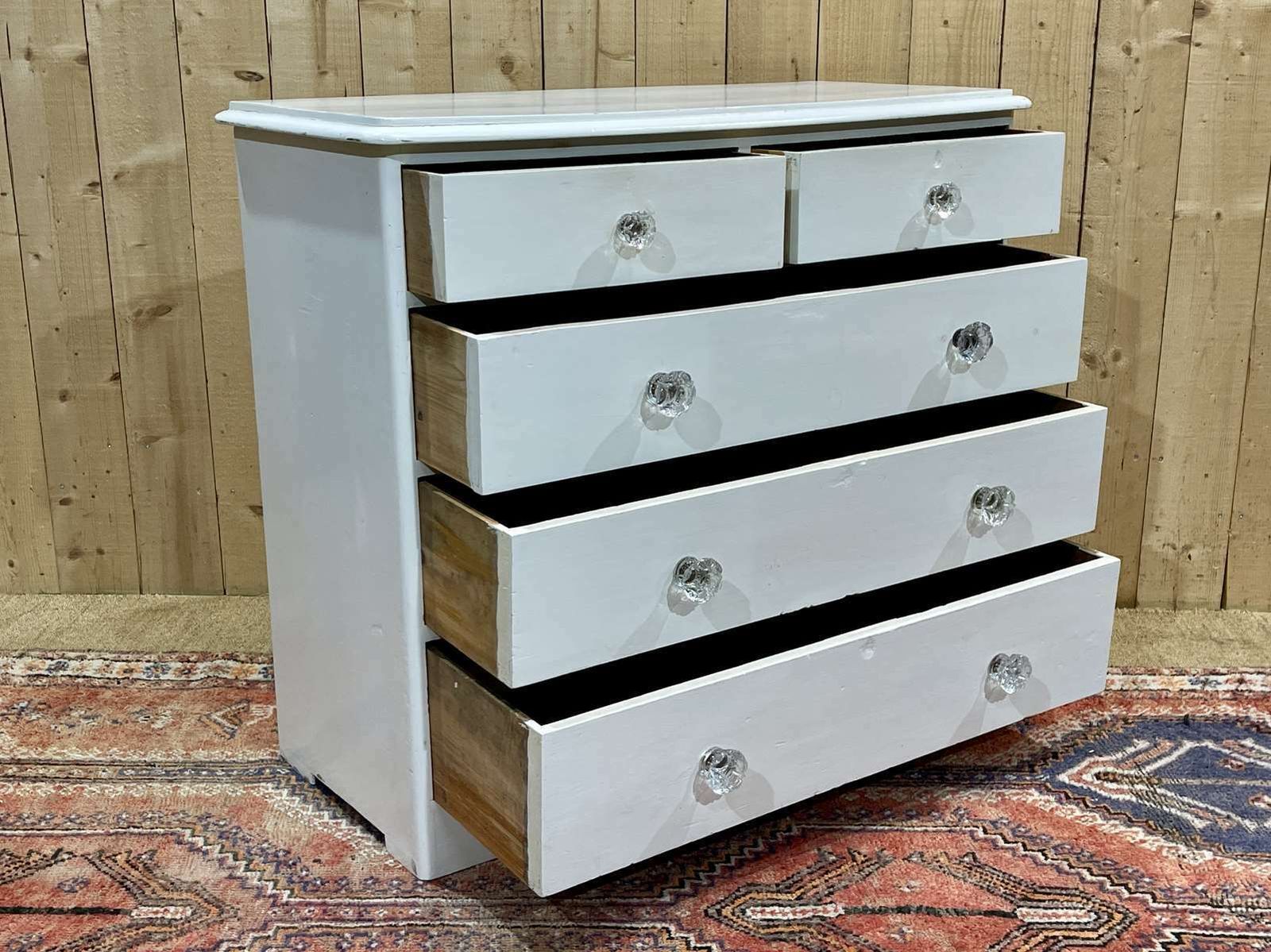 English Chest Of Drawers Painted In Fir With Its 19th Century Glass Buttons photo for sale