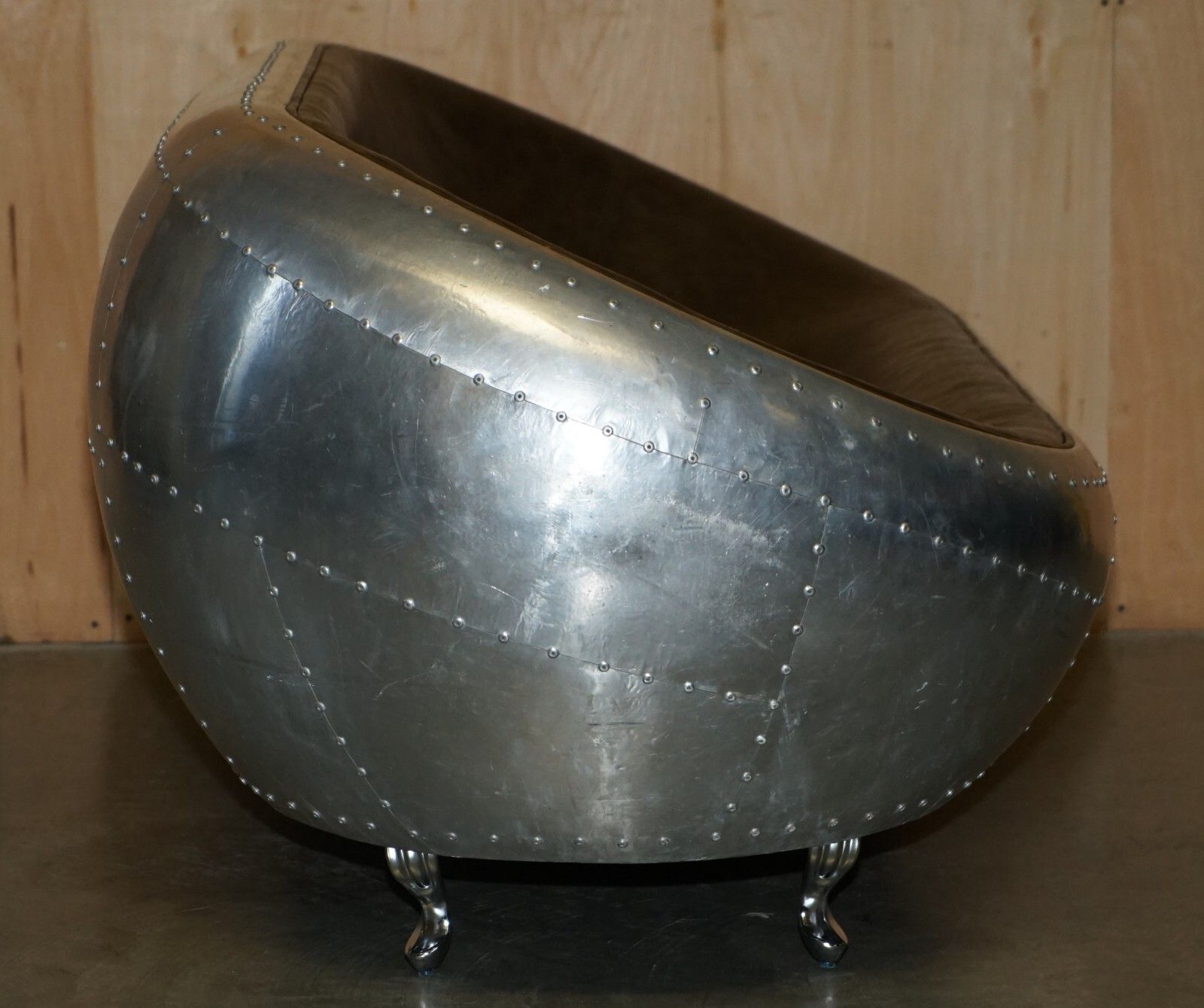 2750.0 Super Cool Aviator Style Hand Hammered Aluminium & Brown Leather Two Seat Sofa photo
