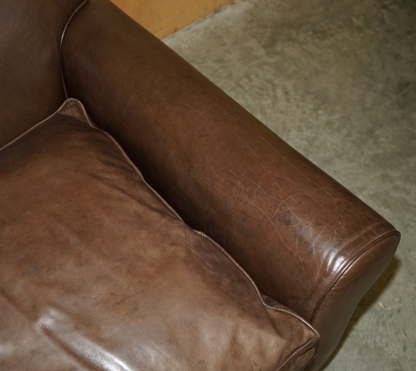 Fine Terence Conran Chelsea London Brown Leather Large Loveseat Armchair Sofa photo vinterior