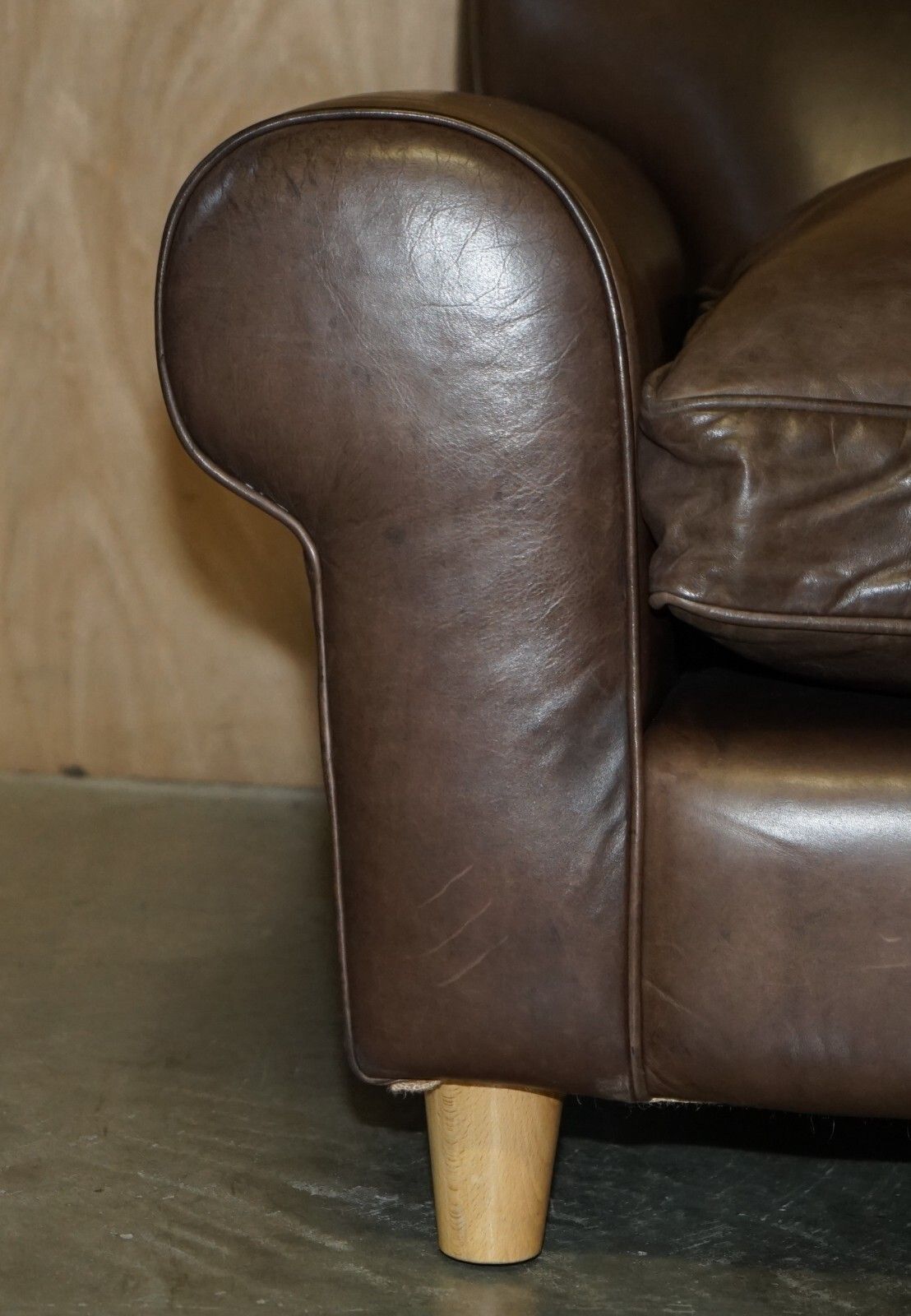 photo furniture Fine Terence Conran Chelsea London Brown Leather Large Loveseat Armchair Sofa