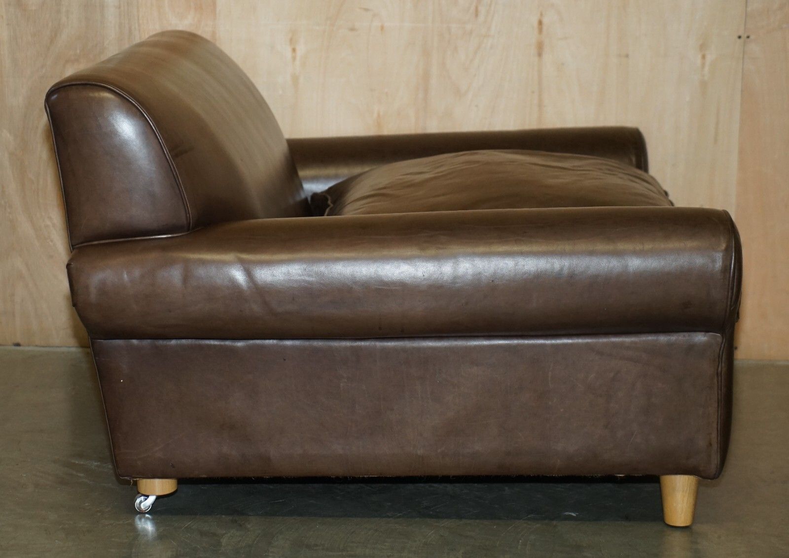 photo for sale Fine Terence Conran Chelsea London Brown Leather Large Loveseat Armchair Sofa