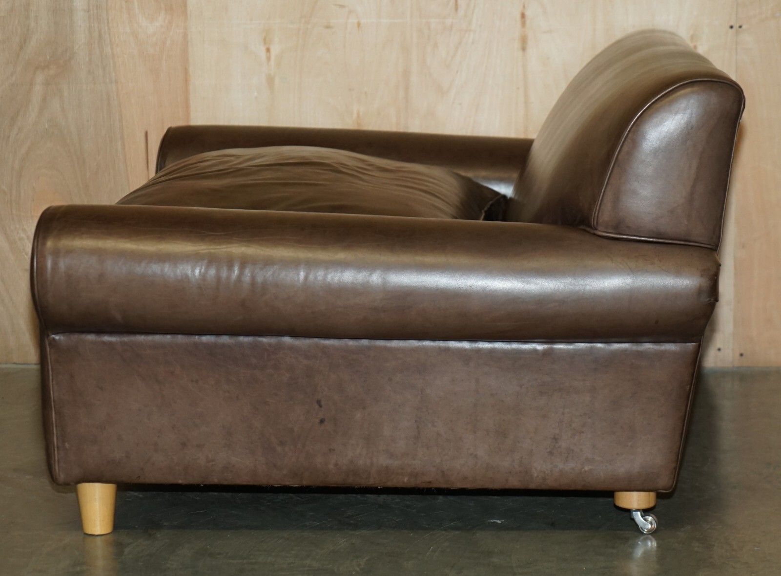 1450.0 Fine Terence Conran Chelsea London Brown Leather Large Loveseat Armchair Sofa photo