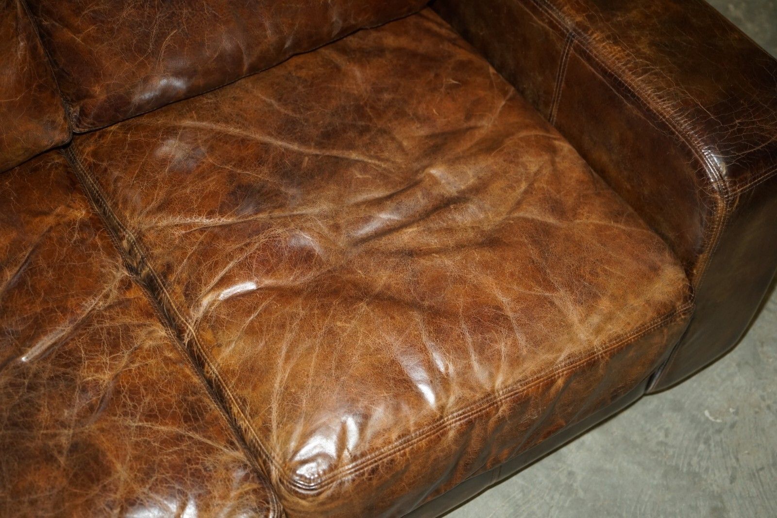 photo for sale Vintage Heritage Biker Brown Leather Halo Soho Sofa Which Is Part Of A Suite