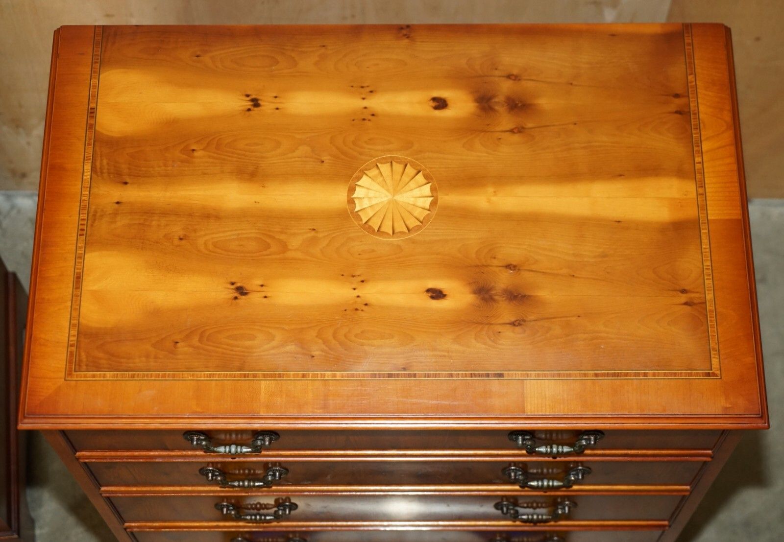 Pair Of Very Large 110cm Tall Sheraton Revival Burr Walnut Chests Of Drawers photo buy