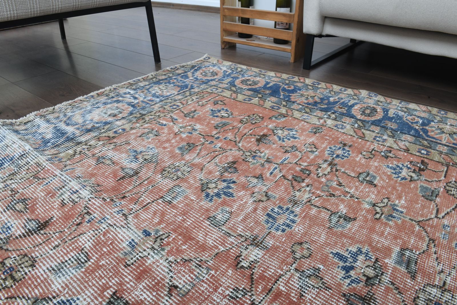 180x273 Cm Turkish Vintage Area Rug, Living Room, Kitchen, Bedroom, Floor Carpet, Blue Area Rugs photo for sale