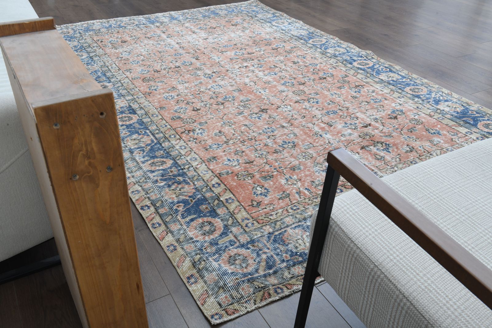 180x273 Cm Turkish Vintage Area Rug, Living Room, Kitchen, Bedroom, Floor Carpet, Blue Area Rugs photo vinterior