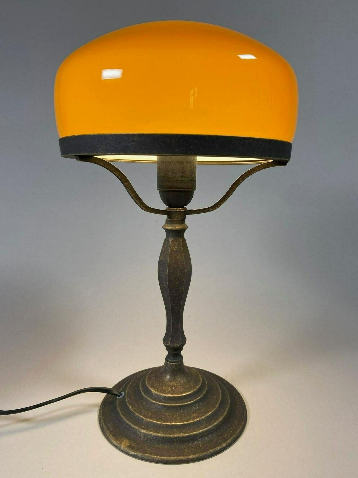 Vintage Art Deco Banker Style Table Lamp With Cognac Glass Shade   Nightstand Lamp With Delux Design ,Elegant Desk photo furniture
