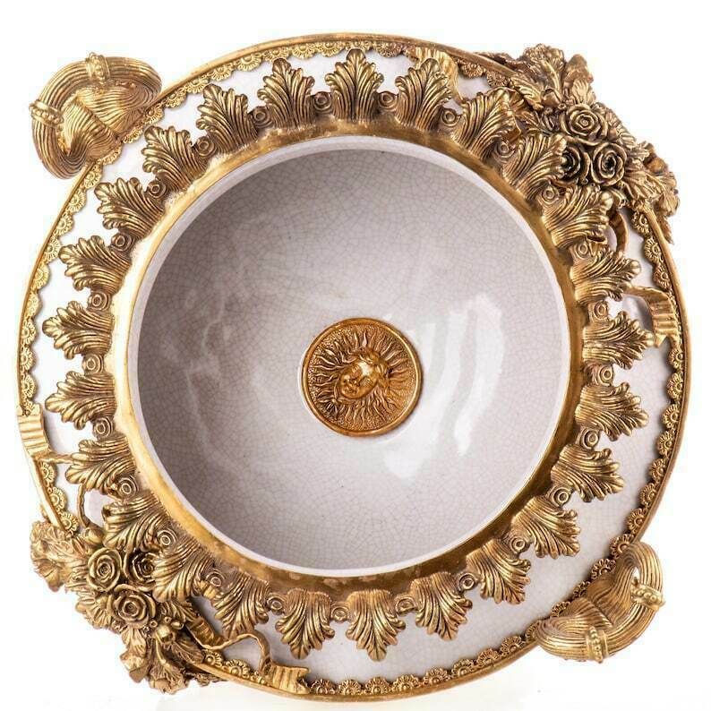 Large Vase, Amazing Porcelain Vase With Bronze Base, Exclusive Wedding Gift, Wedding Hall Decor photo furniture
