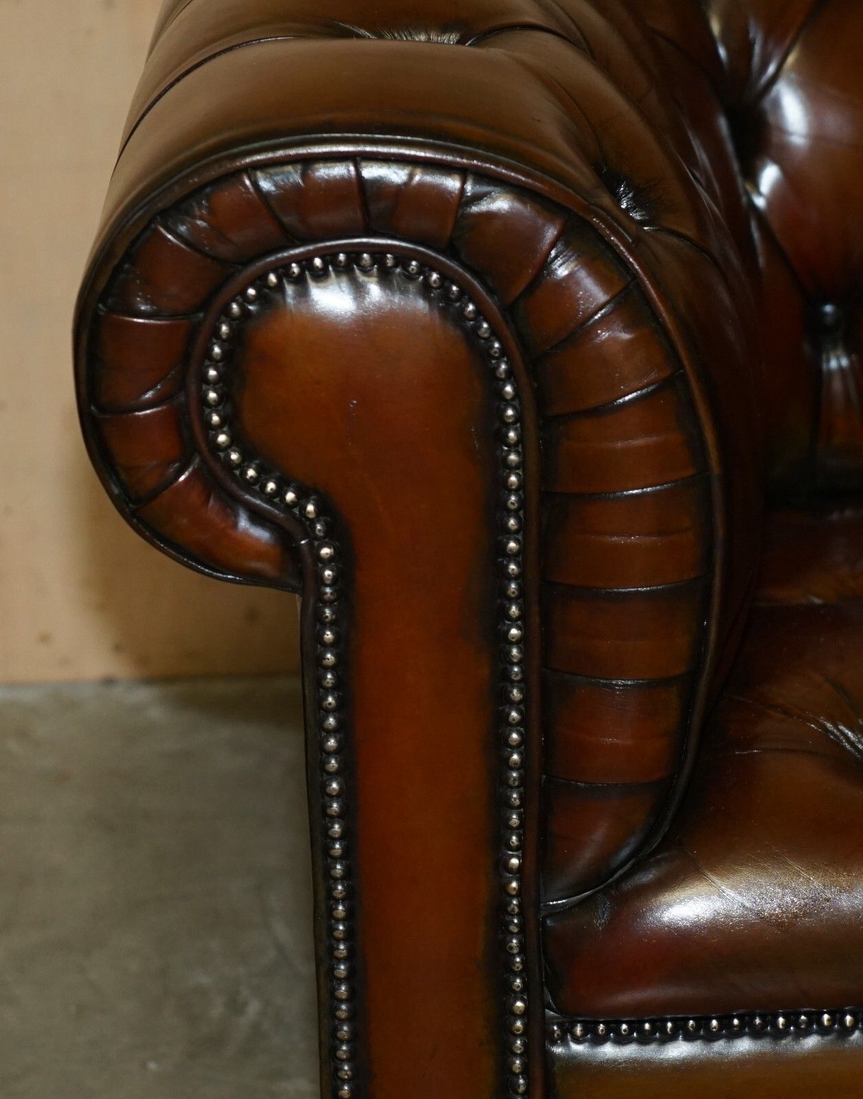 Pair Of Vintage Art Deco Restored Brown Leather Chesterfield Tufted Armchairs photo 6000.0