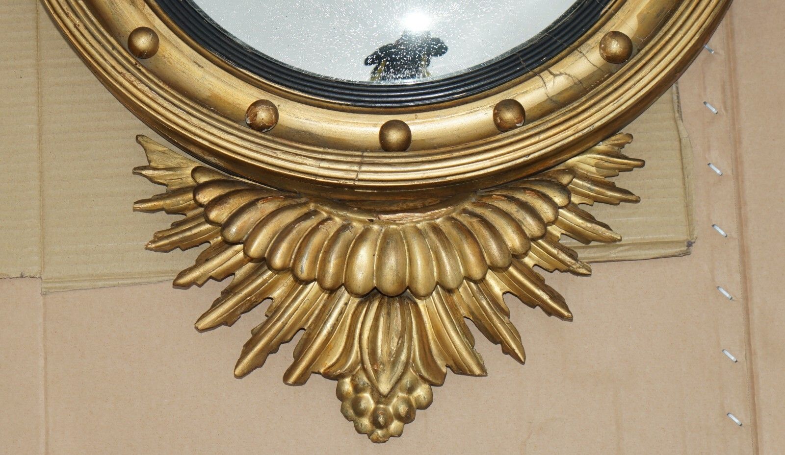 Antique Regency Cir 1820 Alban Vokins Gold Giltwood Convex Bullseye Eagle Mirror photo for sale