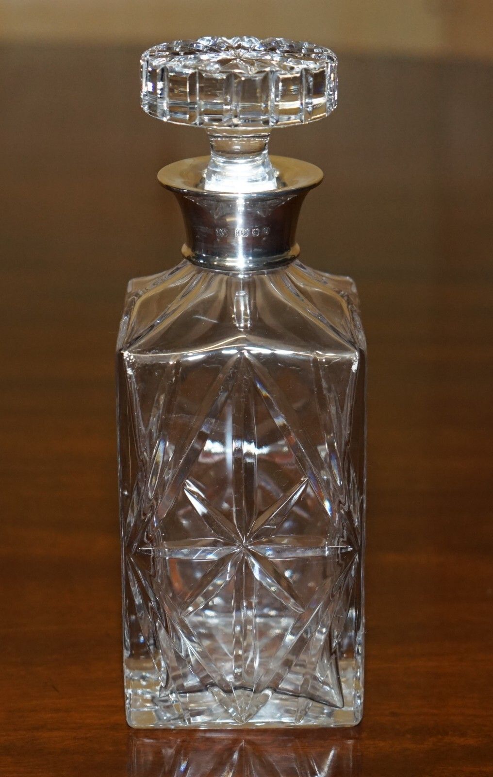 Fine 1978 Antique David Shaw Whisky Spirit Decanter With Sterling Silver Collar