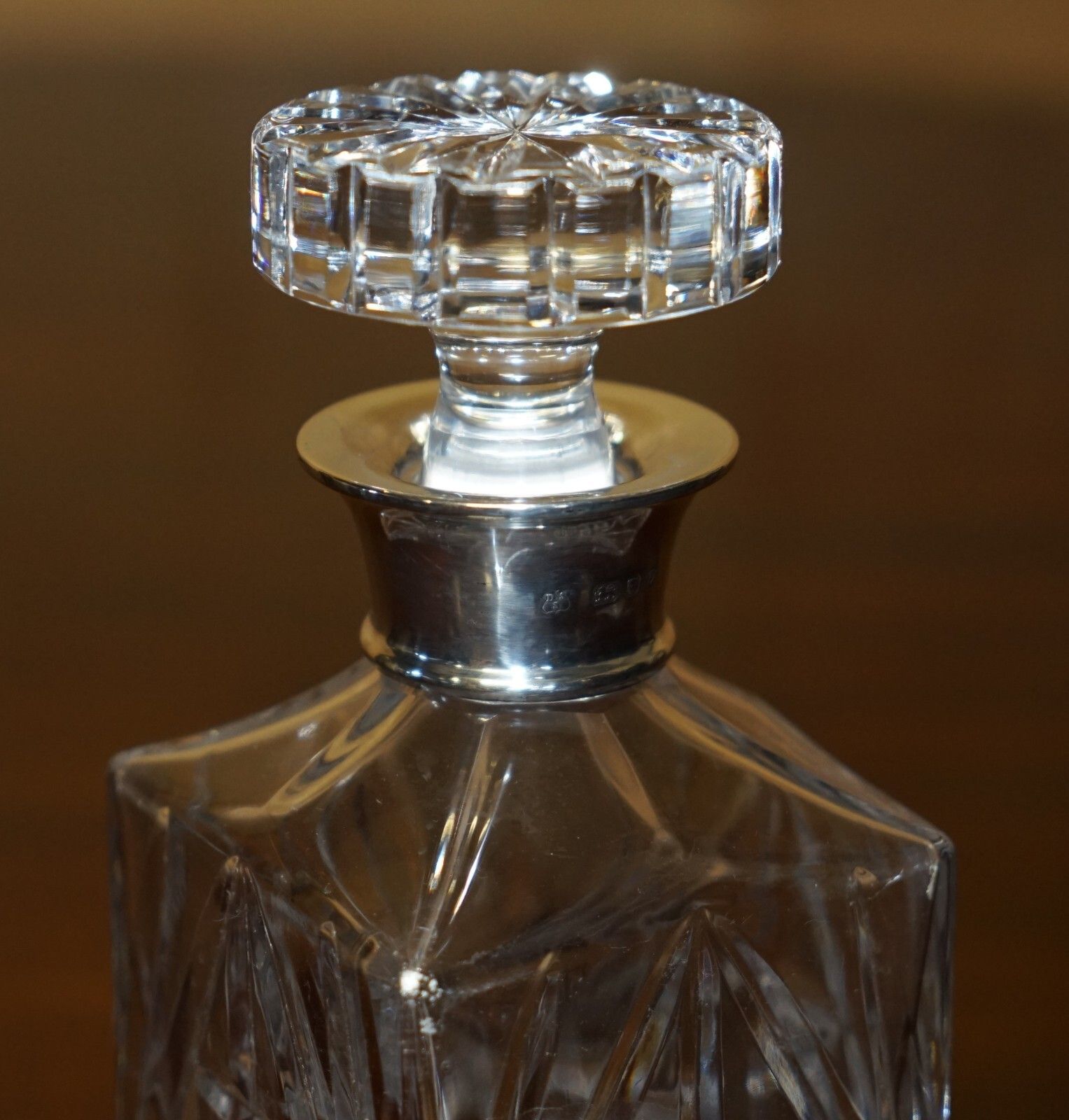 Fine 1978 Antique David Shaw Whisky Spirit Decanter With Sterling Silver Collar photo for sale