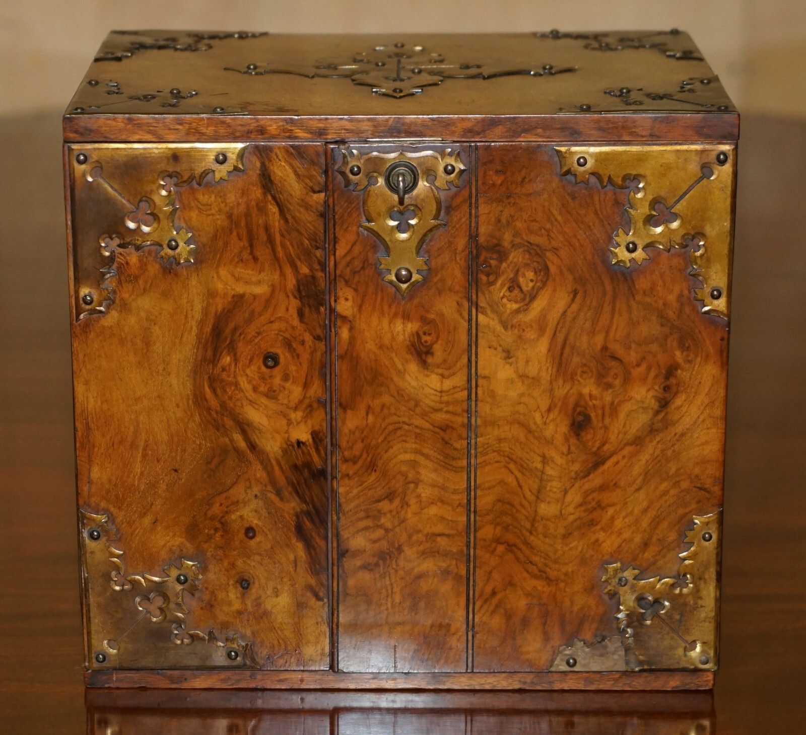 Exquisite Antique Regency Circa 1820 Burr Walnut & Brass Cigar Humidor Chest photo buy