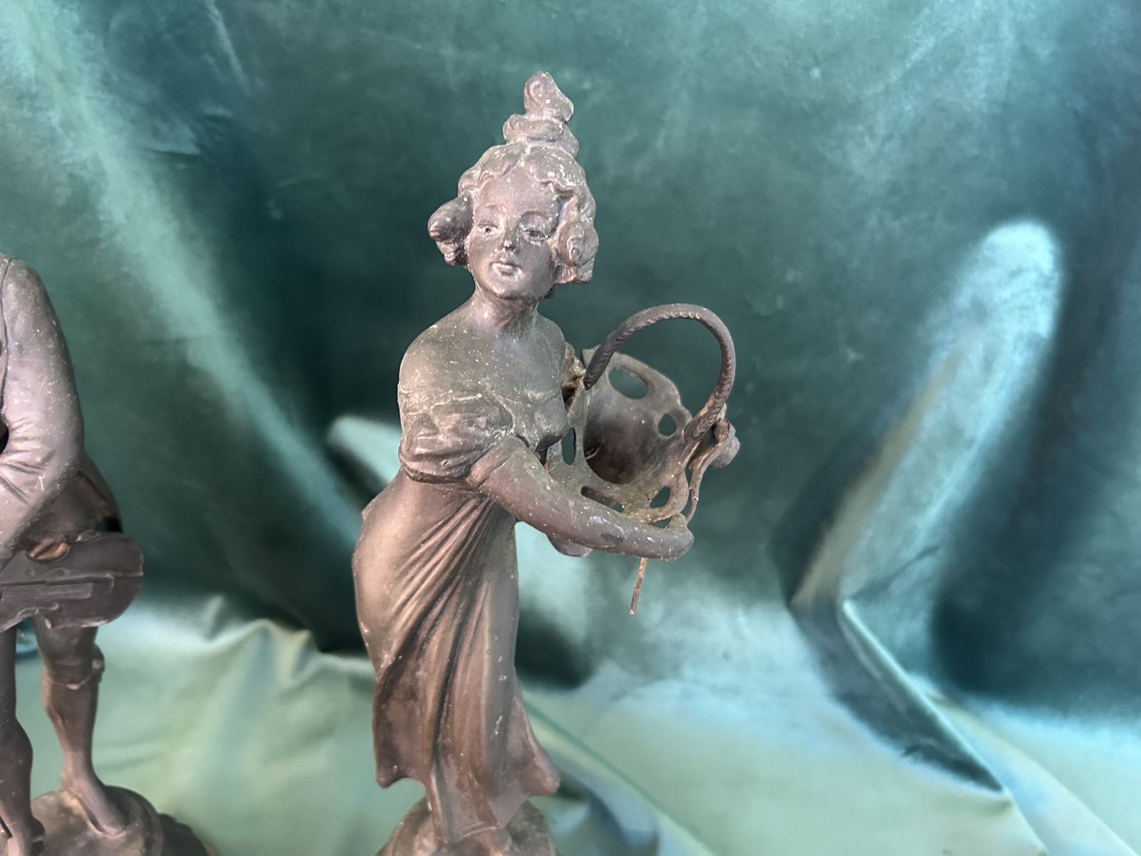 Antique Spelter Figures Of Lady And Gentlemen photo Art