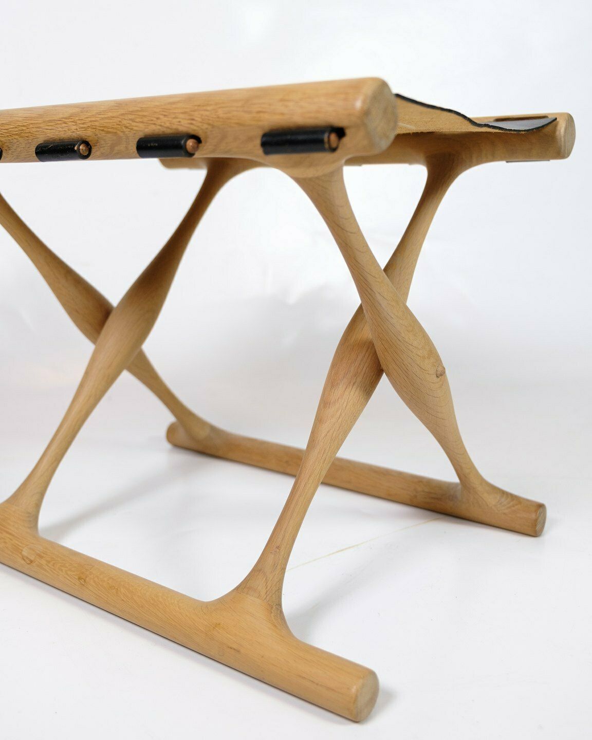 Stool "Gold High Chair" Model Ph 43 In Oak With Seat Of Stretched Black Full Grain Leather By Poul Hundevad photo furniture