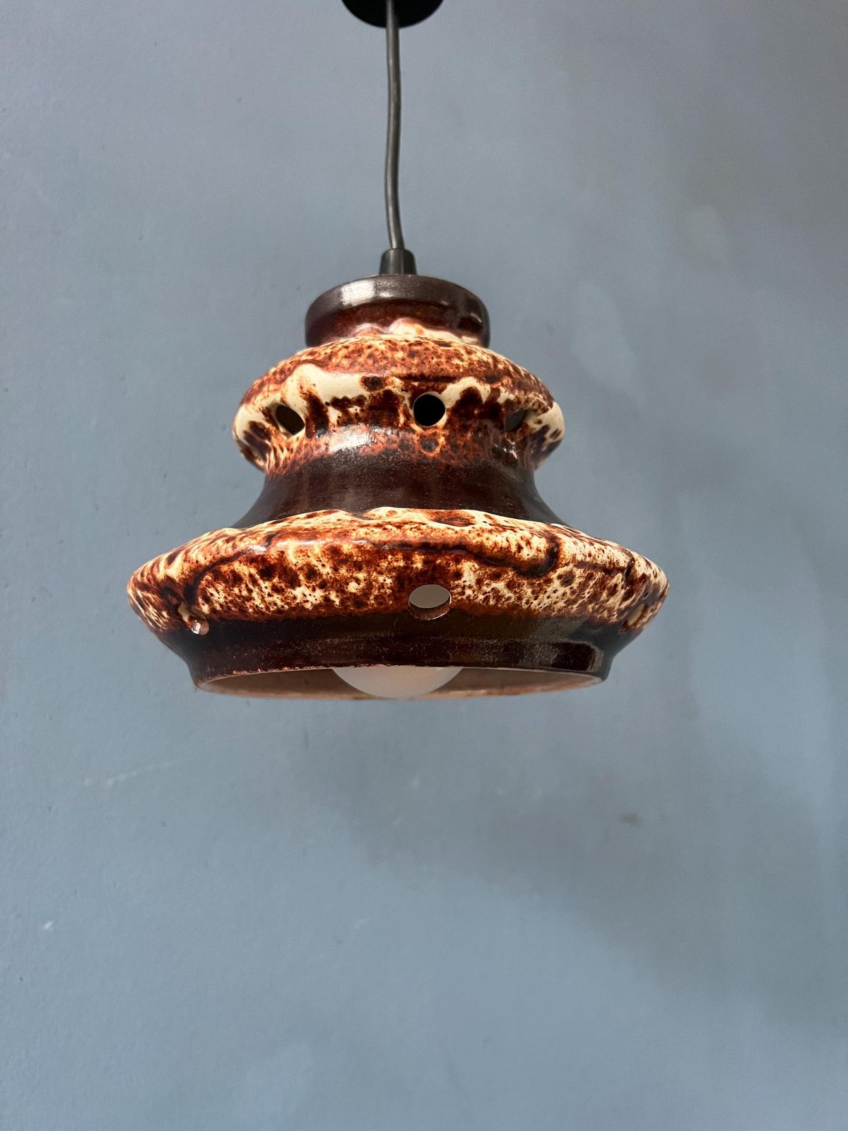 Bruine En Beige Keramieken Fat Lava Hanglamp, West Duitsland photo vintage