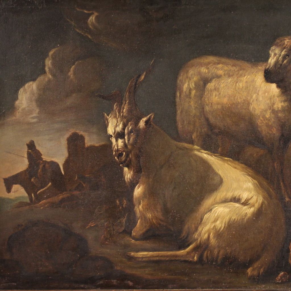 photo vinterior Beautiful 17th Century Painting, Bucolic Landscape With Goats