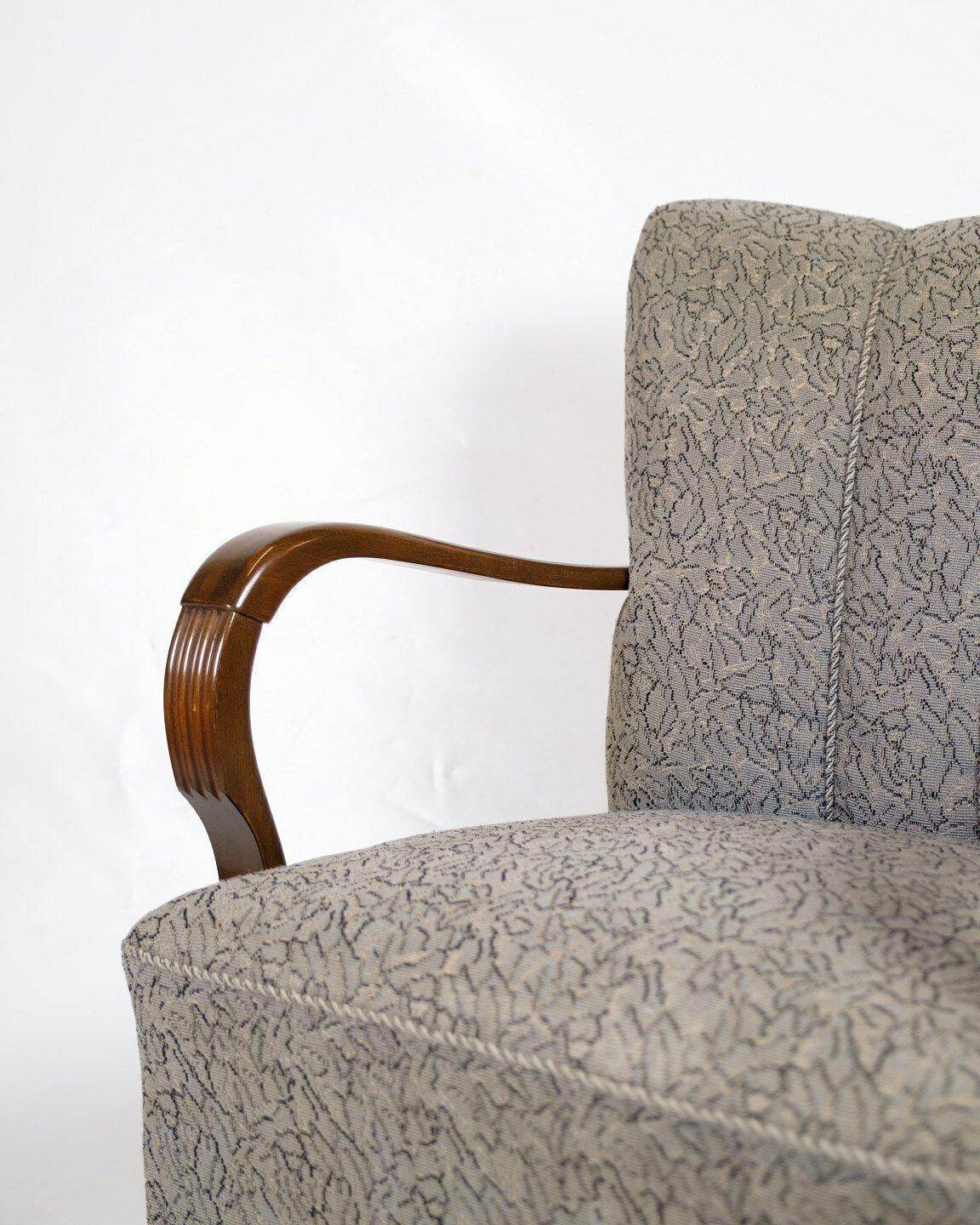 Set Of 2 Armchairs In Polished Dark Wood & Upholstered In Floral Fabric, Danish Design From 1960s photo for sale
