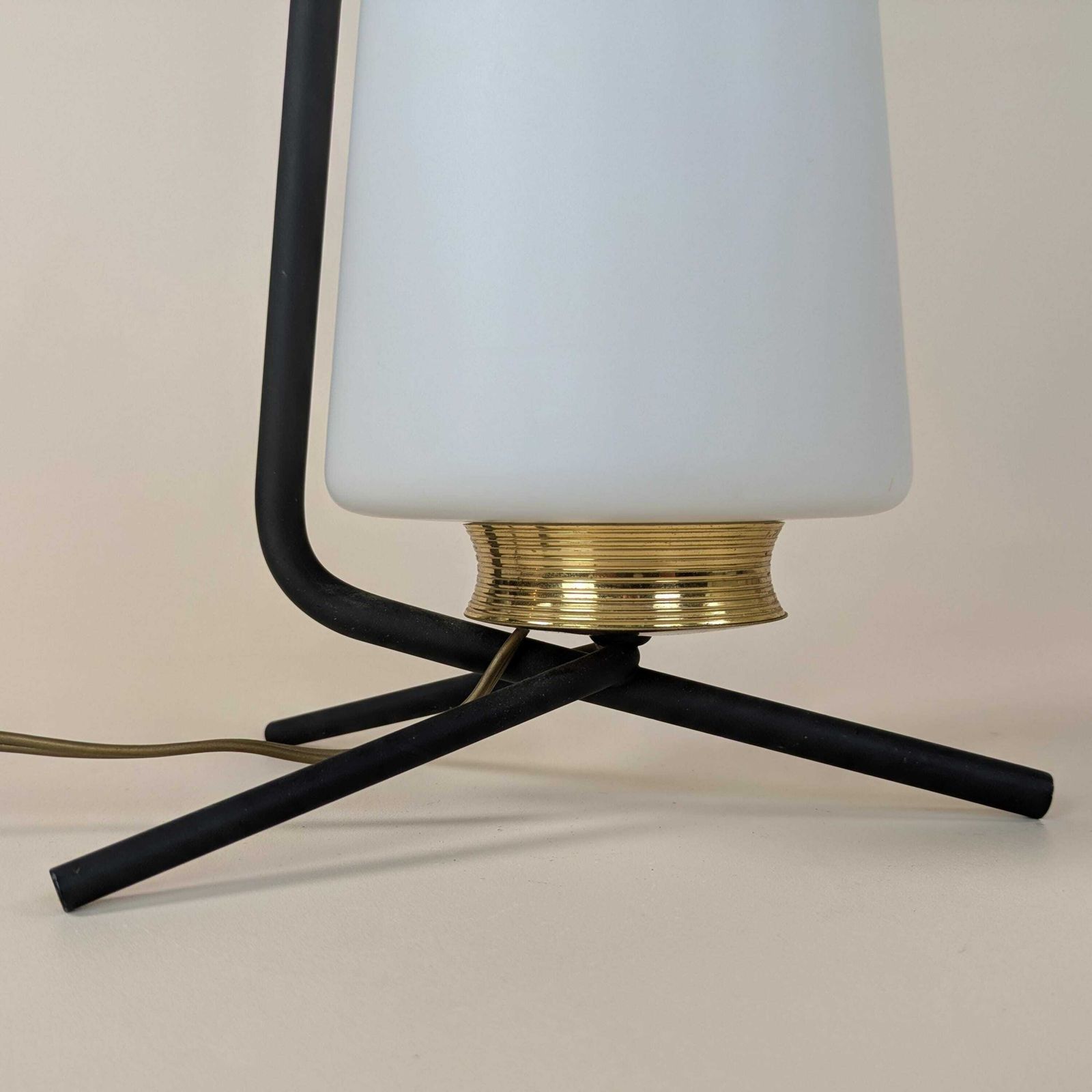 Vintage Italian Tripod Lamp, 1950s Glass And Brass Table Lamp, Original Home Lighting, Eclectic Interior Design photo vintage
