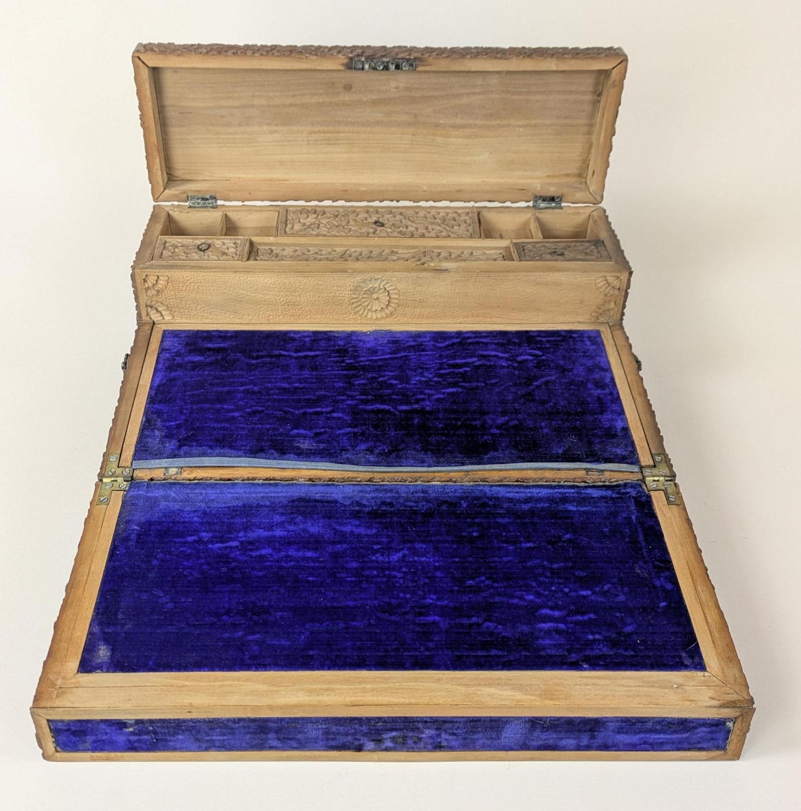 Antique Anglo Indian Bombay Intricately Carved Sandalwood Writing Slope Box 19th Century India photo 1383.0