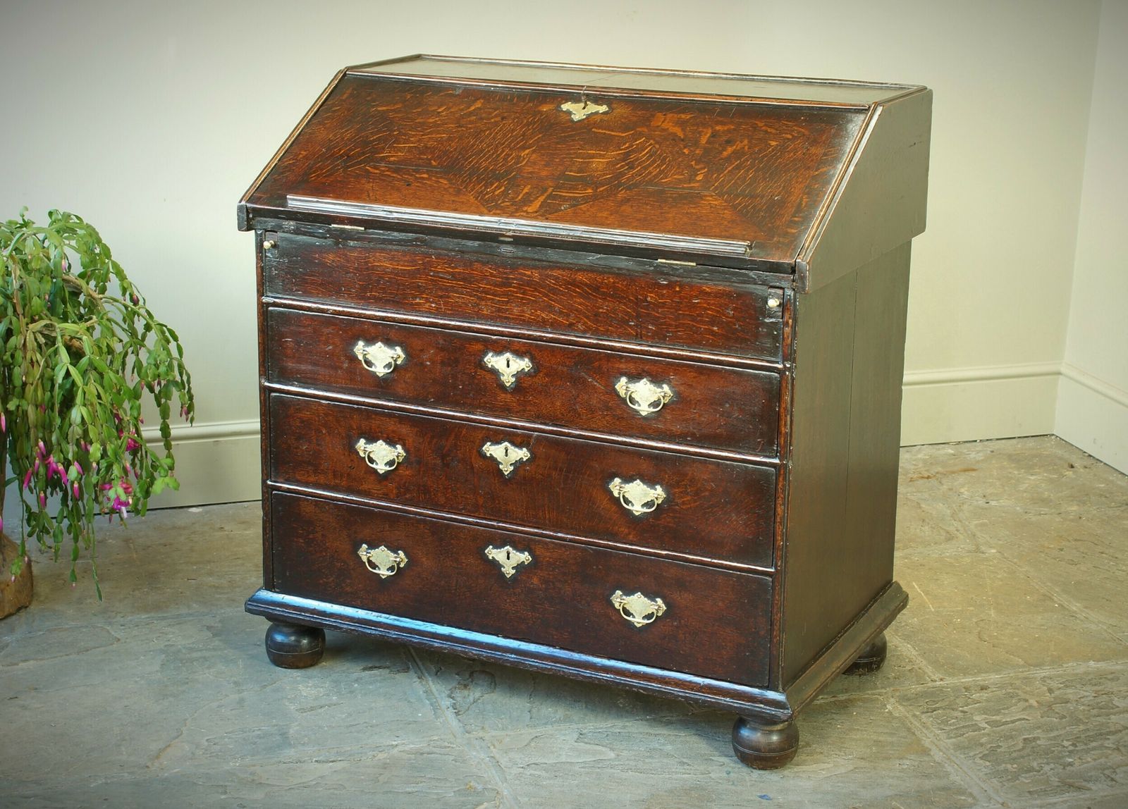 Rare William And Mary Oak Parquetry Bureau