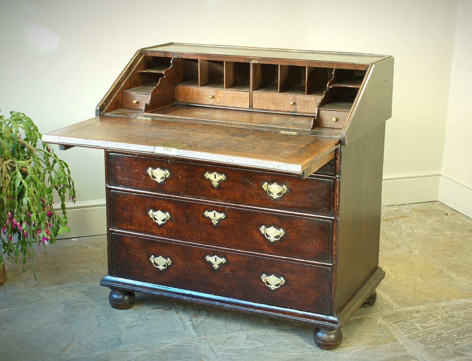 Rare William And Mary Oak Parquetry Bureau photo for sale