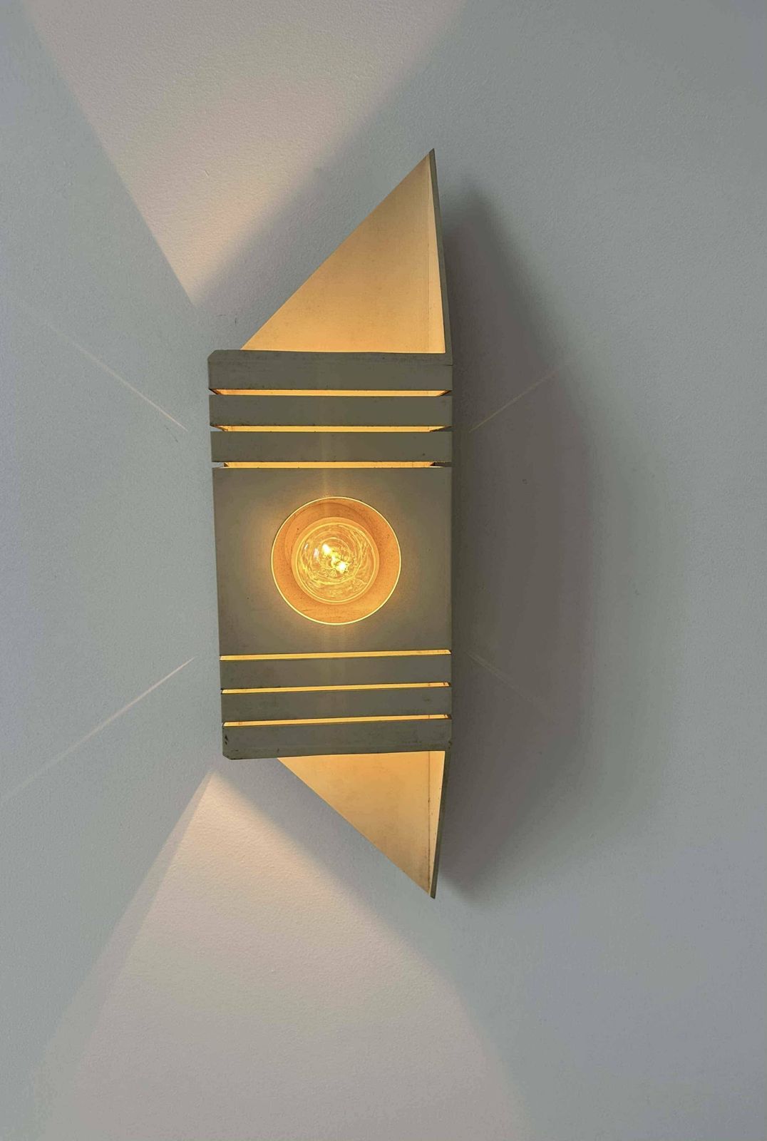 Pair Of Vintage Wall Lights, Matt White Lacquered Metal, France 1970 photo for sale