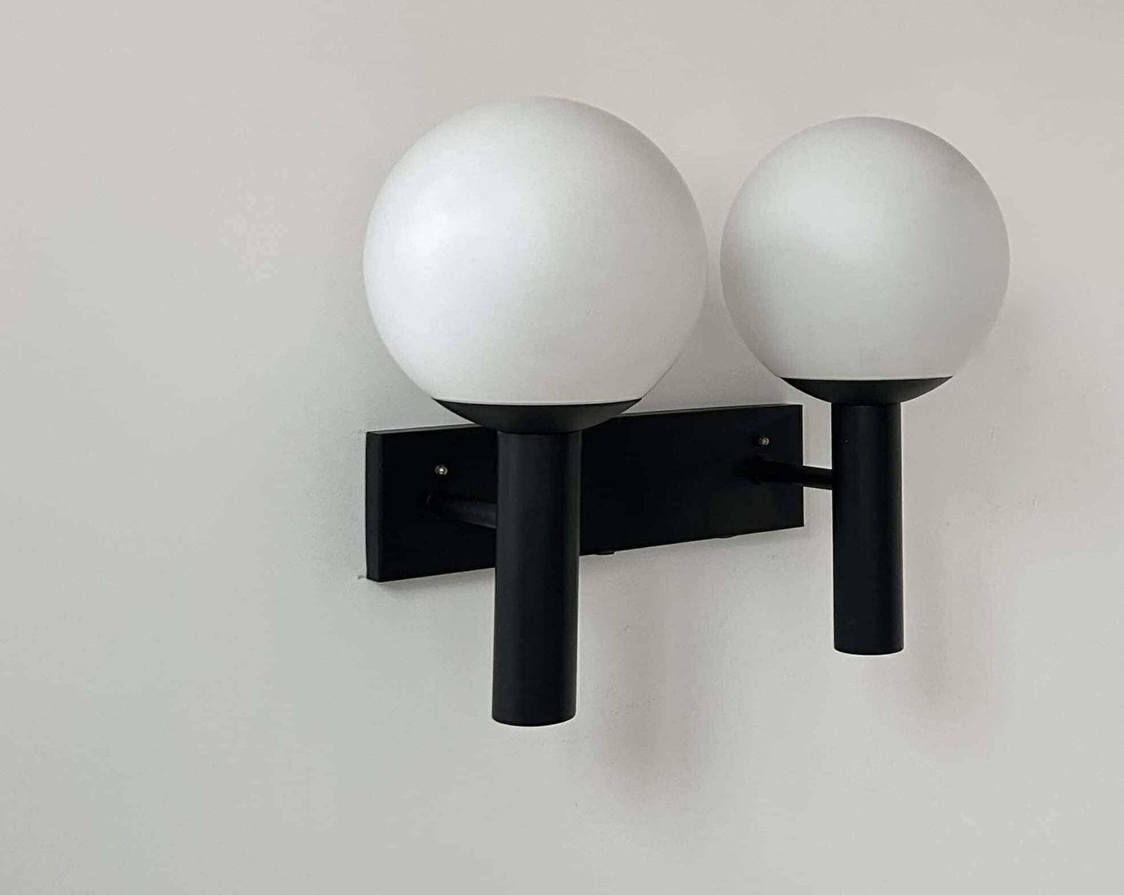 Double Wall Lamp In Opaline And Black Lacquered Metal, Raak Netherlands 1960 photo Lighting