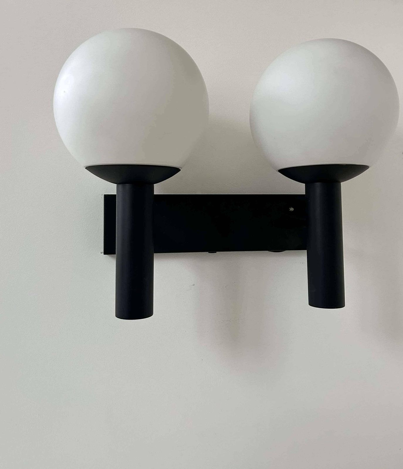 Double Wall Lamp In Opaline And Black Lacquered Metal, Raak Netherlands 1960 photo 706.0