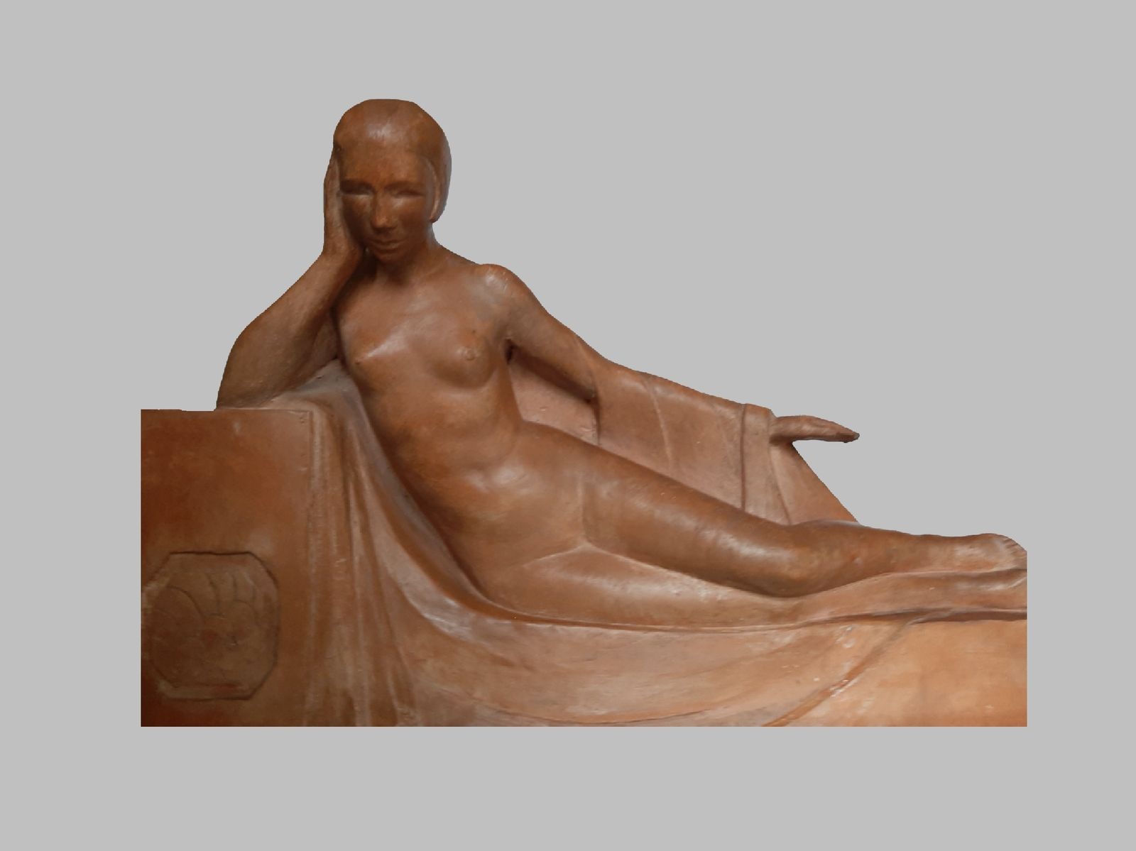 photo for sale Art Deco Terracotta Figure "Refections" Nude Woman Looking Into Lake By Marc Edmond Jacquin France 1930s