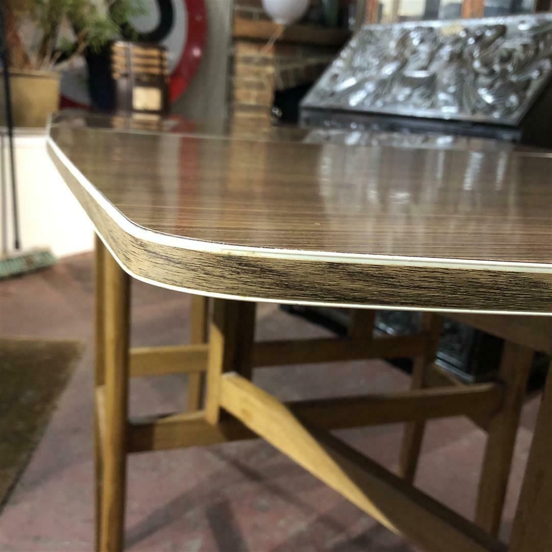 Mid Century Extending Kitchen Dining Table Beech Wood With Formica Top 1960s photo vinterior