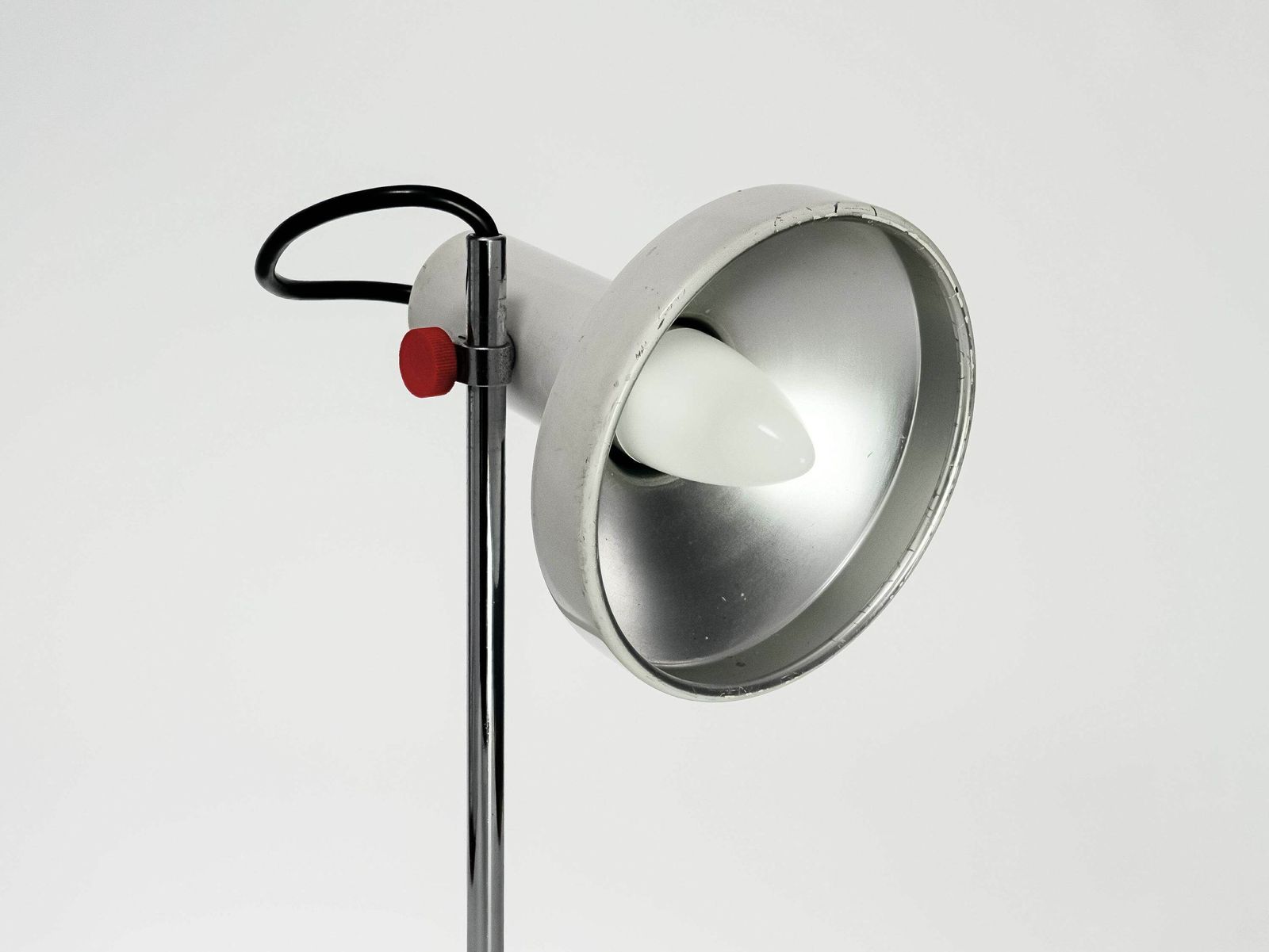 White & Chrome Vintage Mid Century Lamp With Red Details, Height Adjustable, 1960's: Stylish Illumination For Home Decor photo vinterior
