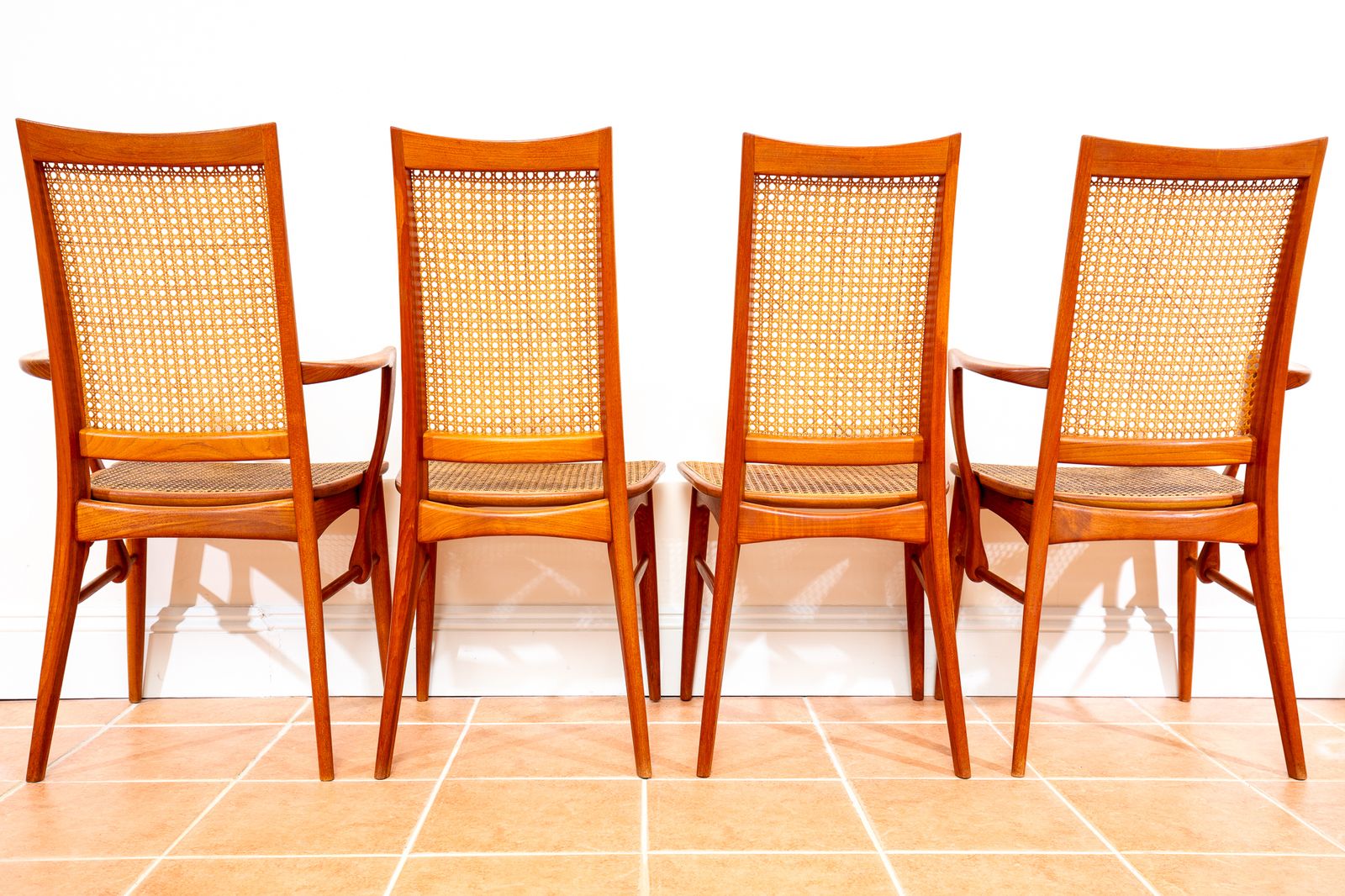 Mid Century Danish Dining Chairs By Niels Koefoeds Set Of 4 1960s Teak Two Tone Lis Hornslet Rattan Cane Scandinavian Nordic Japandi Mcm photo vinterior