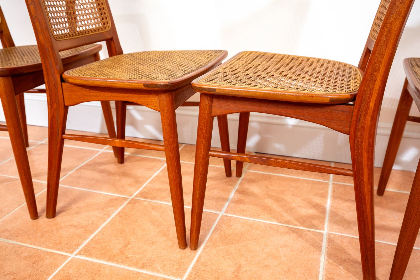 photo for sale Mid Century Danish Dining Chairs By Niels Koefoeds Set Of 4 1960s Teak Two Tone Lis Hornslet Rattan Cane Scandinavian Nordic Japandi Mcm