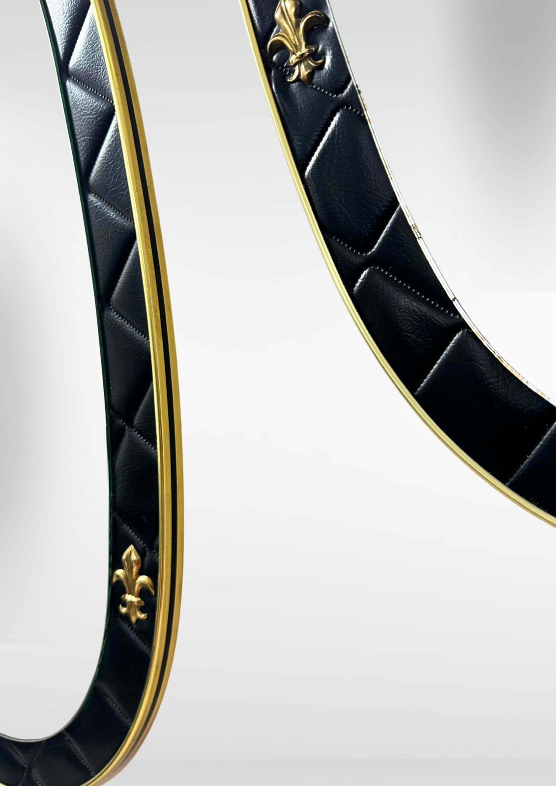 Set Of 2 French Oval Wall Mirrors In Leather Frame With Brass Fleur De Lis photo Home Decor