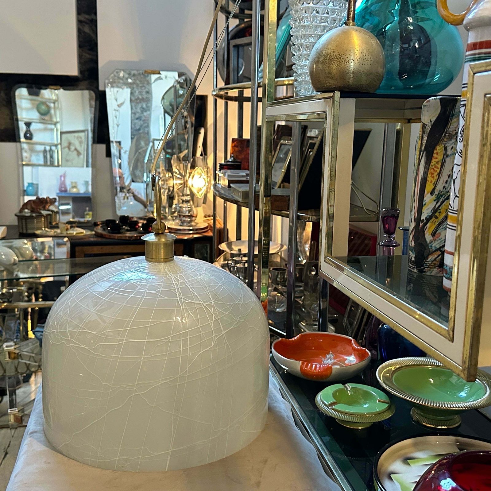 1970s Mid Century Modern White Murano Glass Round Pendant By La Murrina photo furniture