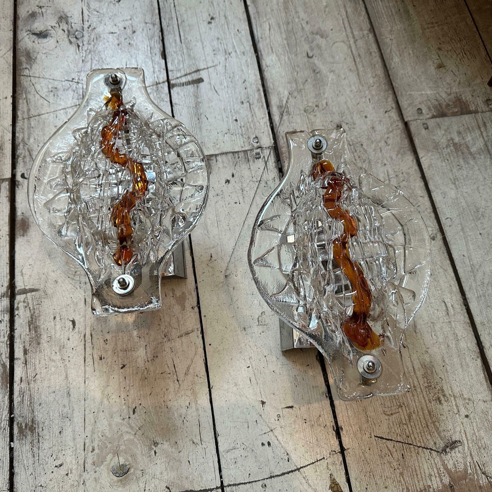 photo furniture Set Of Two 1970s Space Age Clear And Brown Murano Glass Wall Sconces By Mazzega