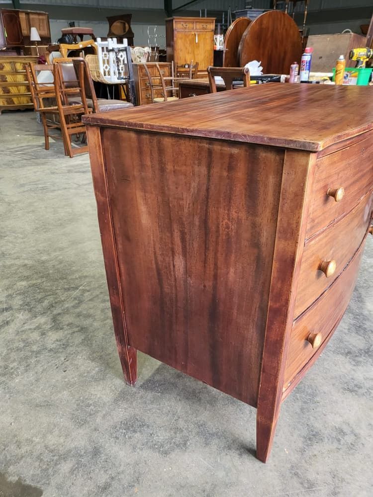Vintage 20thc Bow Front Chest Of Drawers 2 Over 2 Tapered Legs photo vinterior