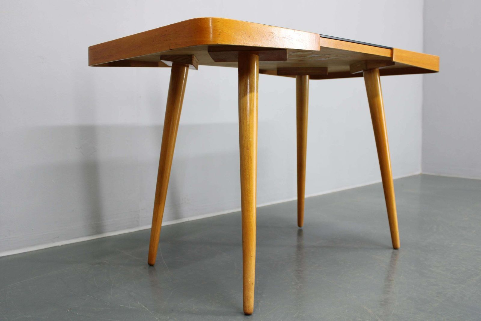 1960s Beech Coffee Table With Glass Top , Czechoslovakia photo vinterior