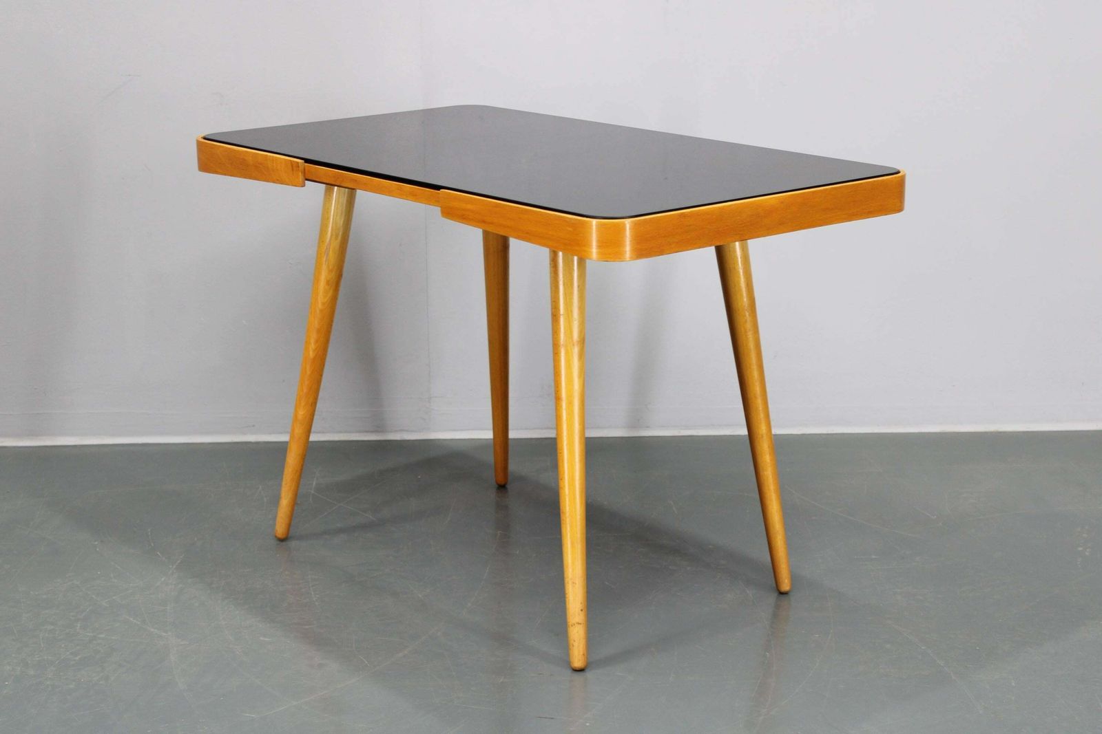 photo for sale 1960s Beech Coffee Table With Glass Top , Czechoslovakia
