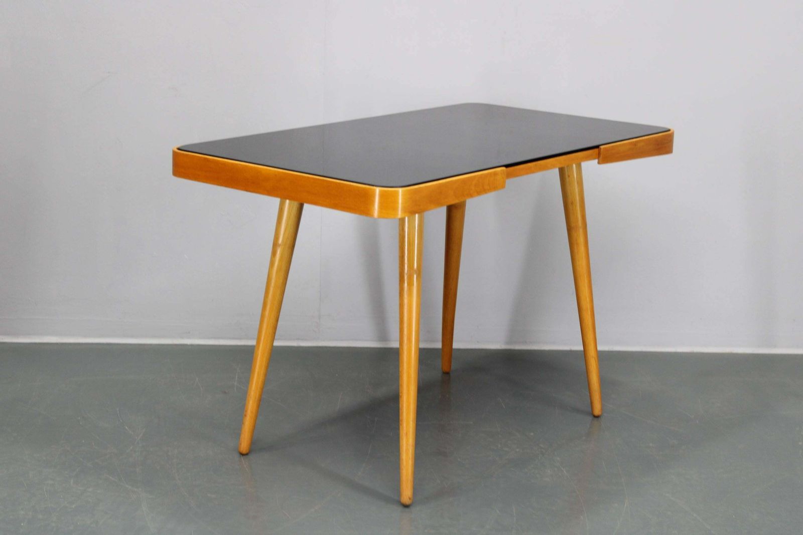 411.0 1960s Beech Coffee Table With Glass Top , Czechoslovakia photo