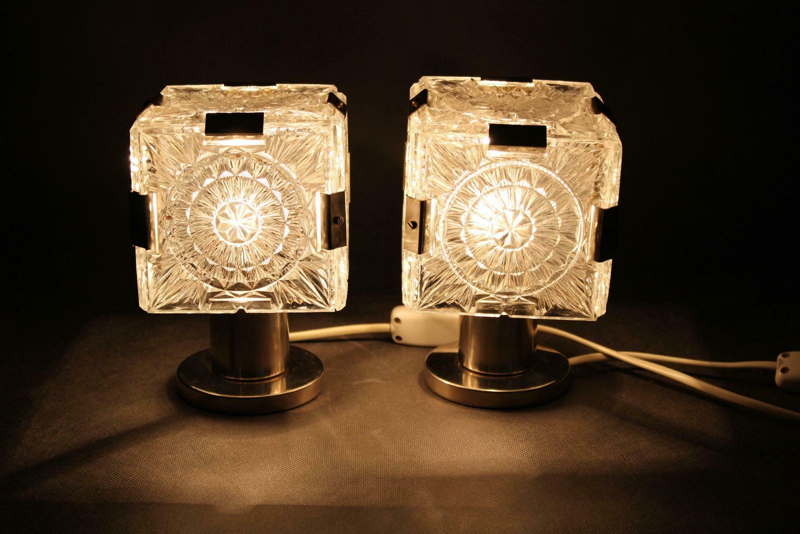 photo for sale 1970s Pair Of Glass Table Lamps By Kamenicky Senov, Czechoslovakia