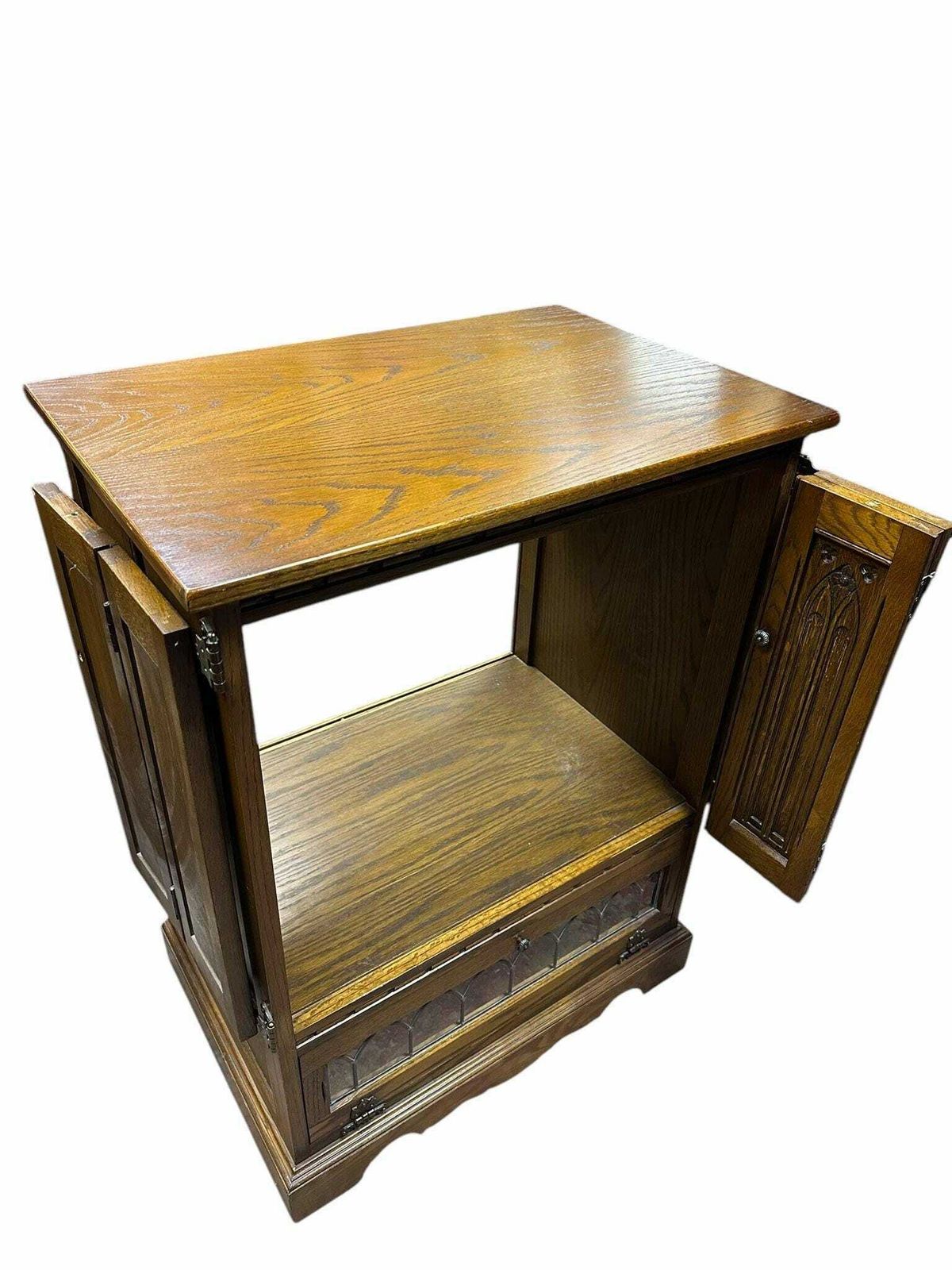 Vintage Old Charm Wood Brothers / Oak Tallboy Linen Fold Cabinet Cupboard C1970 photo vinterior