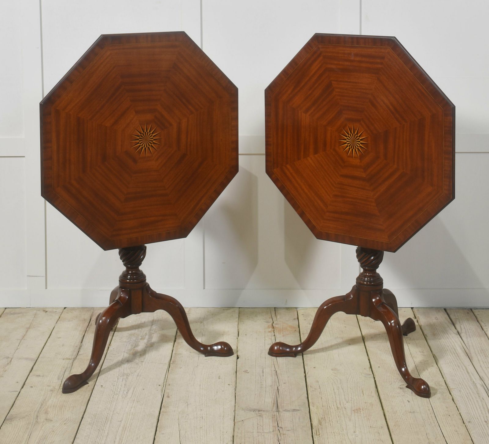 Pair Of Inlaid Mahogany Tripod Tables