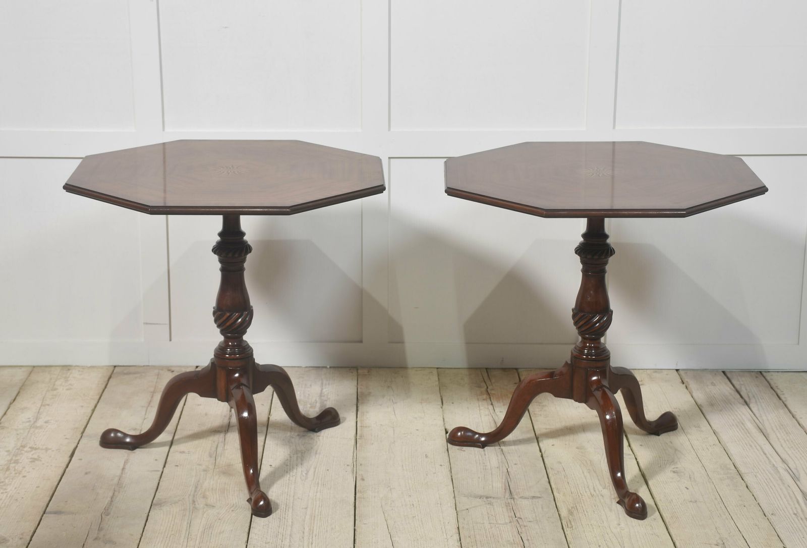 photo furniture Pair Of Inlaid Mahogany Tripod Tables